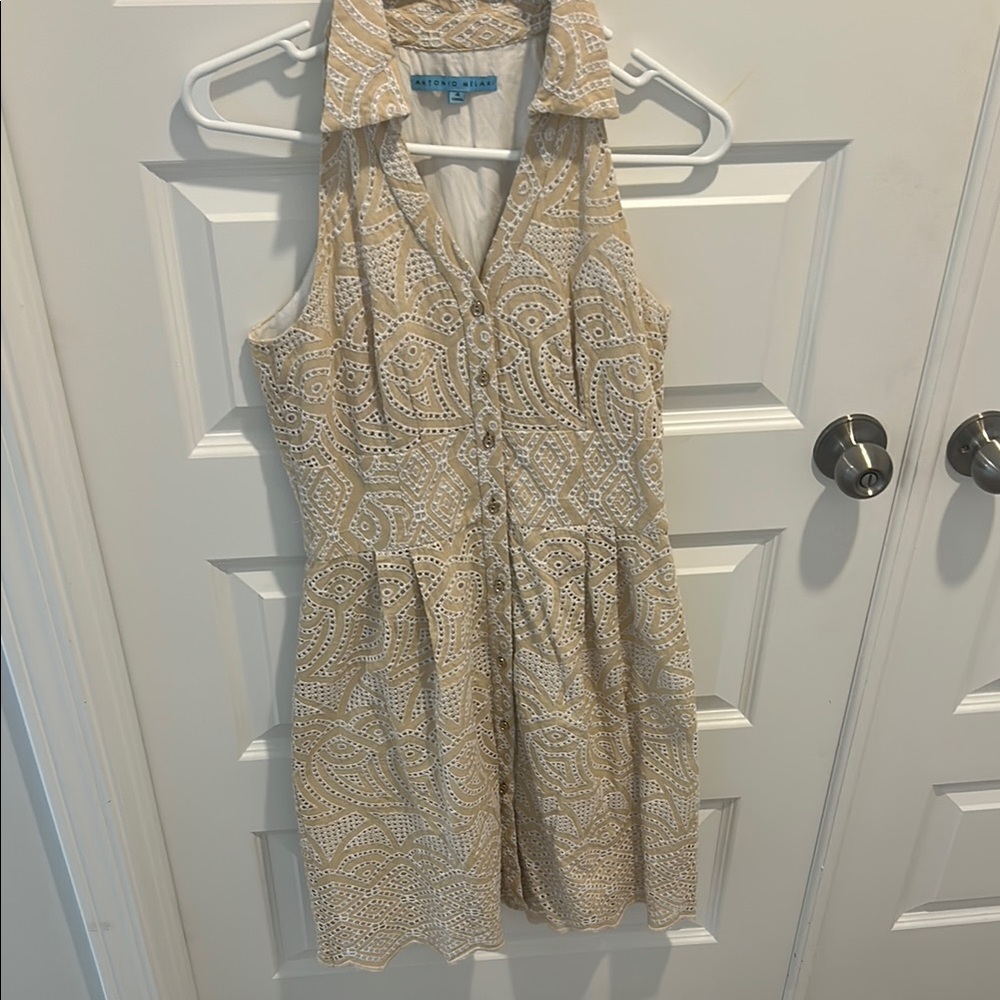 ANTONIO MELANI Beige and White Patterned Dress